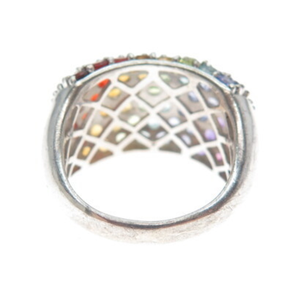 CHUCK CLEMENCY 925 Sterling Silver Real Round-Cut Multi-Color Gem Ring Size 8.25 - Picture 5 of 9